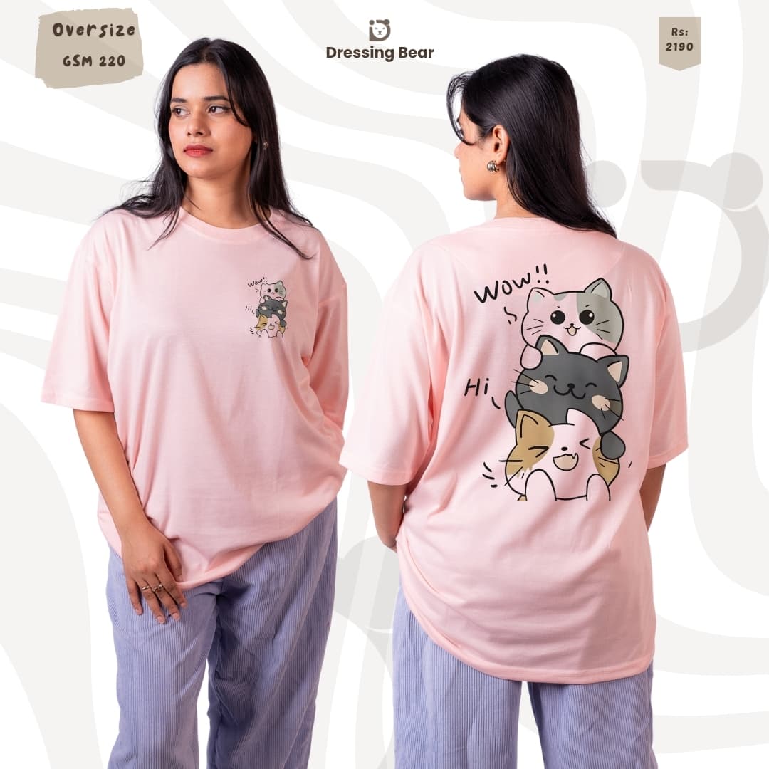 Oversize Cat T-Shirt — Baby Pink