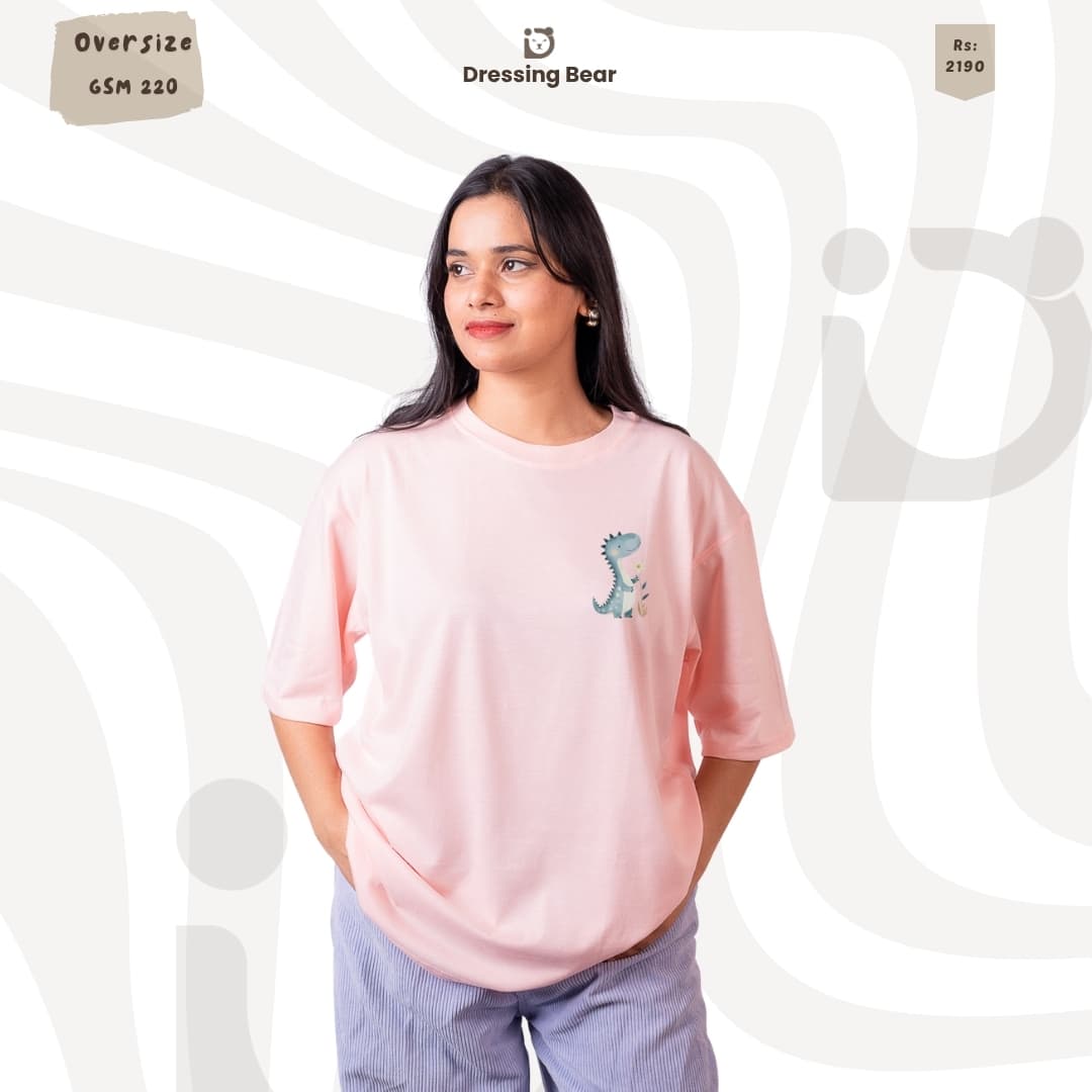 Oversize Dino T-Shirt — Baby Pink