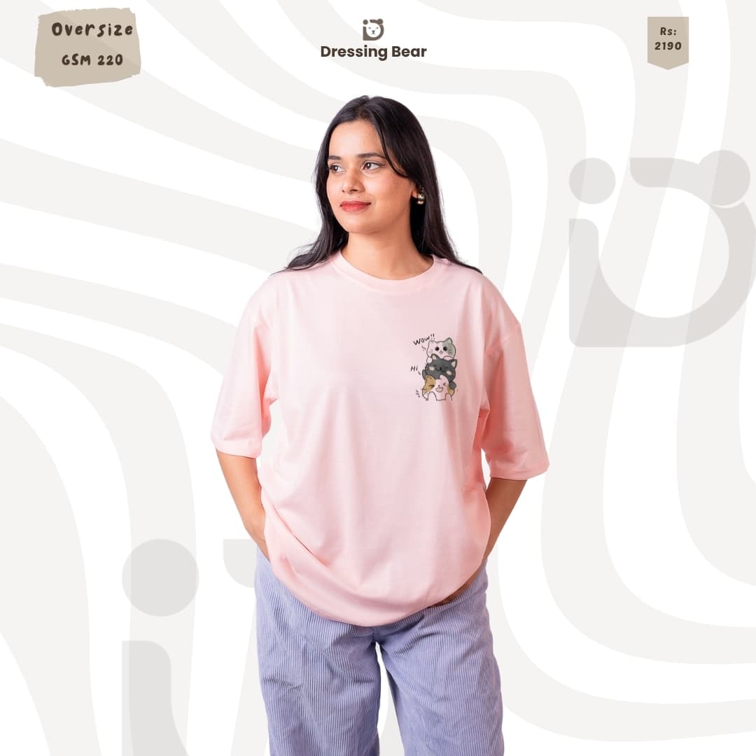 Oversize Cat T-Shirt — Baby Pink